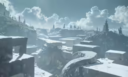 some very large stone formations on the mountains