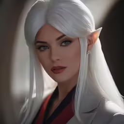 an attractive young woman with white hair and a cat ears