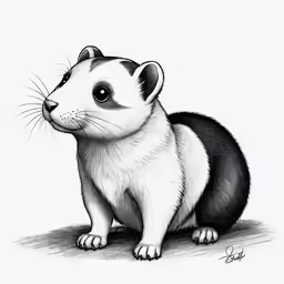 a drawing of a ferret in black and white