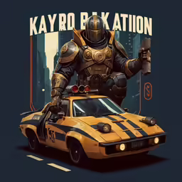 a stylized style of a robot and a car in an ad for kayro karium