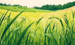 grassy field on side of hill with forest in background