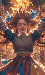a woman in a dress is holding her hair back