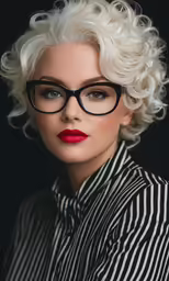 a woman with glasses and red lips
