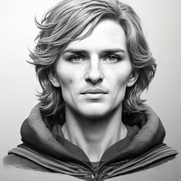 the man has long hair and is wearing a jacket