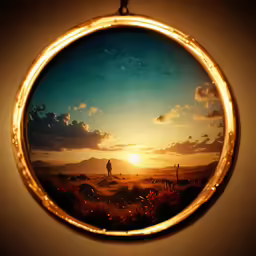 a man is seen through a mirror in the desert