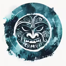 a stylized mask with a white background