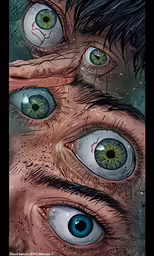 an art work featuring eyes and facial markings
