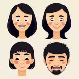 people with different facial expressions are shown,three avatar heads with different expressions for different parts of the face
