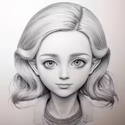 a digital drawing of a doll with long hair