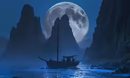 a boat on a body of water at night