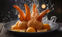 the water splash is hitting out of the cut up bread balls