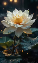 a flower blooming from the center of a large white flower