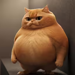 the orange cat is standing up in front of the wall