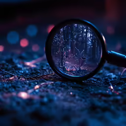 a pair of circular mirrors lie in front of a night scene