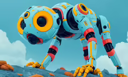 an animated looking robot is standing on a rock