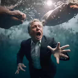 a person holding hands and screaming over an underwater creature