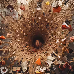 someone is making a strange picture in the ceiling