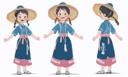 an animation drawing of a little girl with big hat