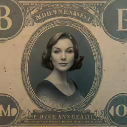 an old photo of a woman on top of a one dollar bill