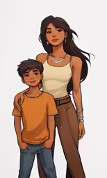 the young woman and child are standing next to each other