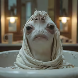 a star wars character with a blanket wrapped around his head