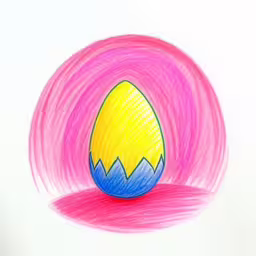 an egg on top of an object with a red background,an egg painted with bright colors on a white background