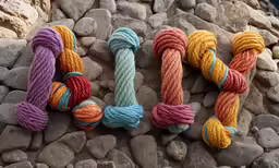 three colored ropes are on the ground