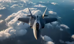 a military jet flying through the clouds