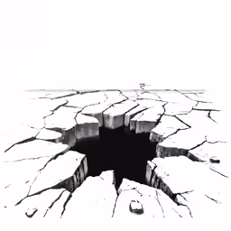a hole in the ground that has been cracked in half