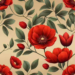 large floral wall paper with red flowers on beige