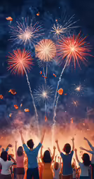 kids watching fireworks being fired by their dad