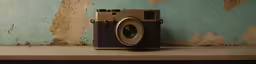 an old camera that is on a shelf