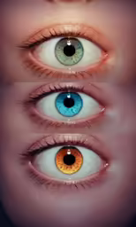 four different colored eyes with different areas on them