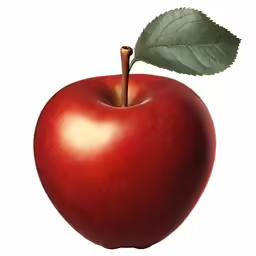 an apple with green leaf and white background