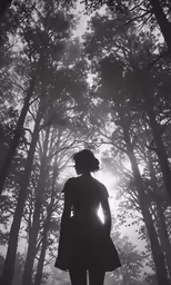woman standing alone in the woods looking down on trees