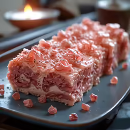 a square plate with food on top