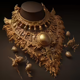 a hat made with gold paint sits on a table