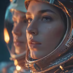 a close up of two female astronauts