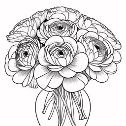 a bunch of flowers that are in a vase,flowers in a vase that have been drawn,flowers are grouped together inside a vase,flowers are in a vase coloring page,a vase full of roses sitting on a table
