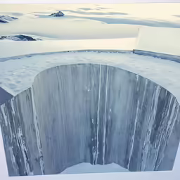 a picture with a view of snowy mountains on it