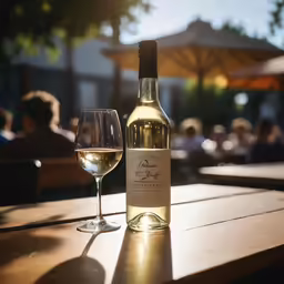 a wine bottle and a glass sitting on a table