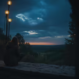 there is a person sitting on the edge of the mountain alone
