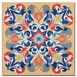 an abstract painting that has been painted and looks like a flower,a square shaped painting is shown with an ornate design