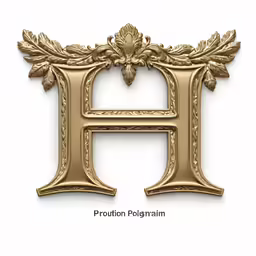 a golden initial with the letter h, in it