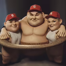a group of three statues sitting on top of each other