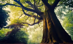 a couple of trees that are in a forest