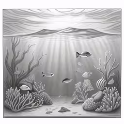 drawing of sea life that has been pasted