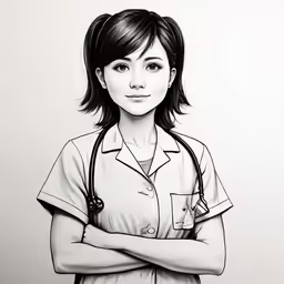 a cartooned character of a nurse standing with arms crossed