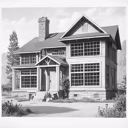 an old black and white photo of a two story house