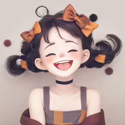 an animation drawing of a girl with her eyes closed and a smile on the face